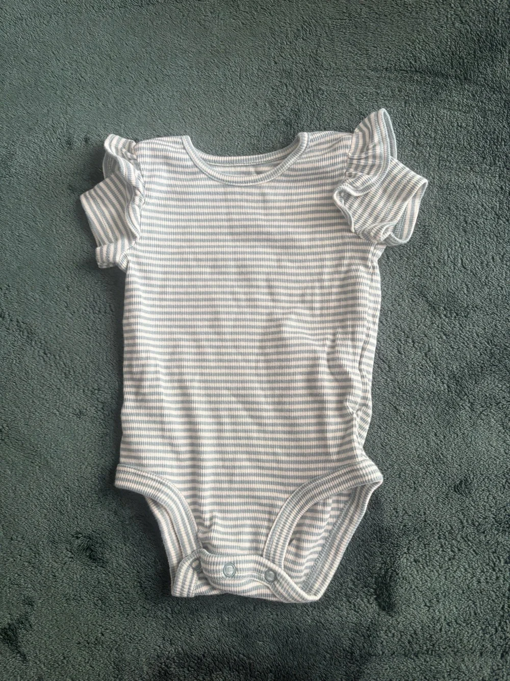 Carter's Light Blue and White Striped Ruffle-Sleeve Bodysuit